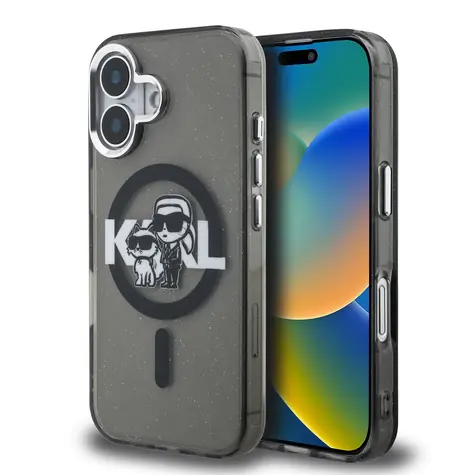 Karl Lagerfeld IML Glitter Karl and Choupette Sketch MagSafe Zadní Kryt pro iPhone 16 Black