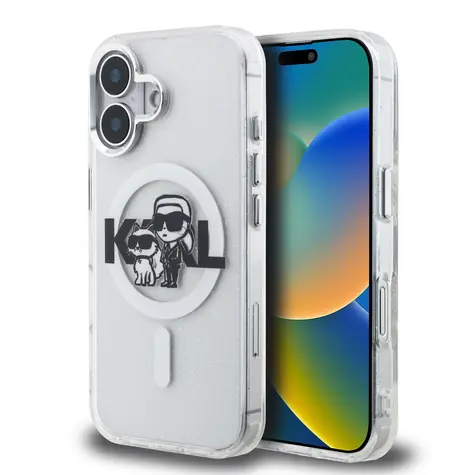 Karl Lagerfeld IML Glitter Karl and Choupette Sketch MagSafe Zadní Kryt pro iPhone 16 Transparent