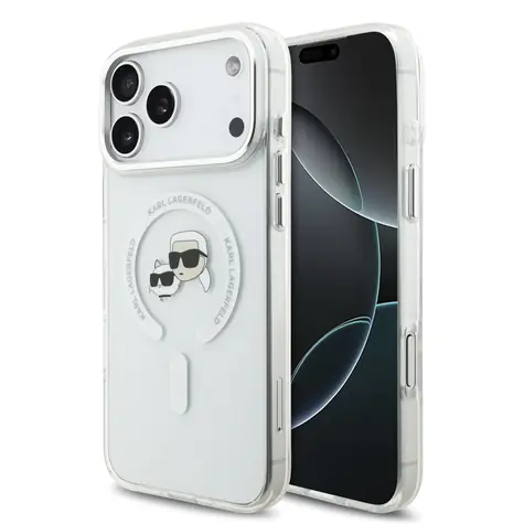 Karl Lagerfeld IML K&CH Heads Metal Frame MagSafe Zadní Kryt pro iPhone 17 Pro Max Transparent