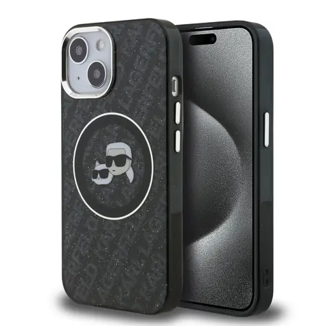 Karl Lagerfeld IML K&CH Heads Repeated Logo MagSafe Zadní Kryt pro iPhone 15 Black
