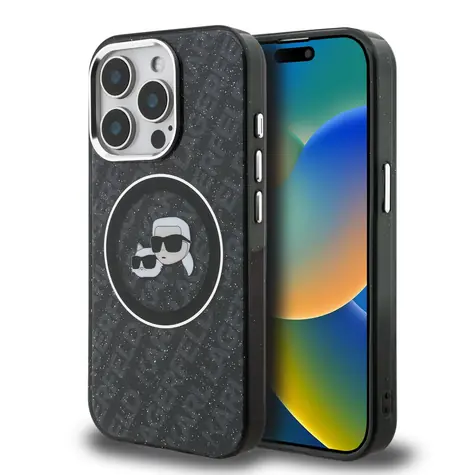Karl Lagerfeld IML K&CH Heads Repeated Logo MagSafe Zadní Kryt pro iPhone 15 Pro Black