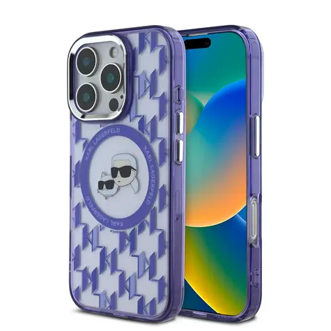 Karl Lagerfeld IML Monogram K&CH Heads MagSafe Zadní Kryt pro iPhone 16 Pro Max Purple