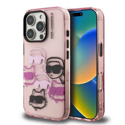 Karl Lagerfeld IML Multi K&CH Heads Zadní Kryt pro iPhone 16 Pro Pink