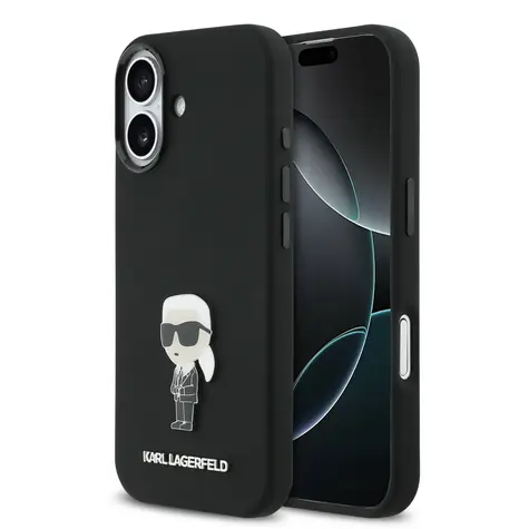 Karl Lagerfeld Liquid Silicone Metal Ikonik Zadní Kryt pro iPhone 17 Black