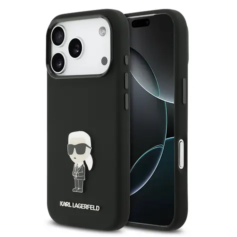 Karl Lagerfeld Liquid Silicone Metal Ikonik Zadní Kryt pro iPhone 17 Pro Black