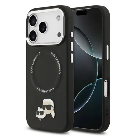 Karl Lagerfeld PU Karl and Choupette Heads Pins MagSafe Zadní Kryt pro iPhone 17 Pro Max Black
