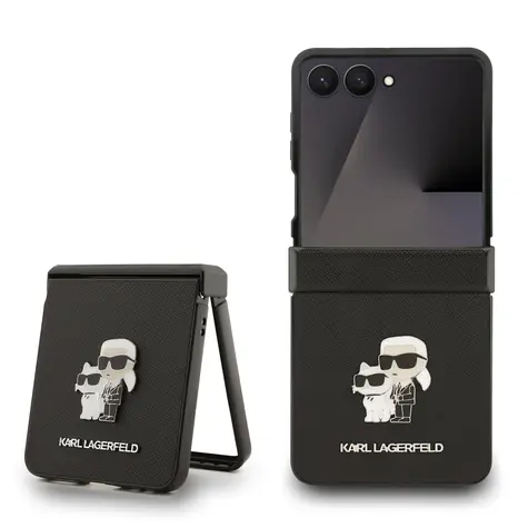 Karl Lagerfeld PU Saffiano Karl and Choupette Zadní Kryt pro Samsung Galaxy Z Flip 7 Black