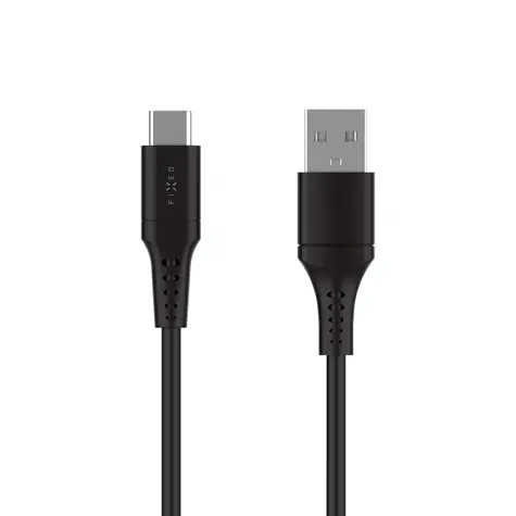 FIXED Krátký nabíjecí a datový Liquid silicone kabel s konektory USB/USB-C a podporou PD 0.3m USB 2.0 60W černý