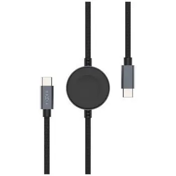 FIXED Opletený kabel Power Watch Cable s konektory USB-C/USB-C a Apple/Samsung Watch nabíječkou 1.5m PD 60W šedý