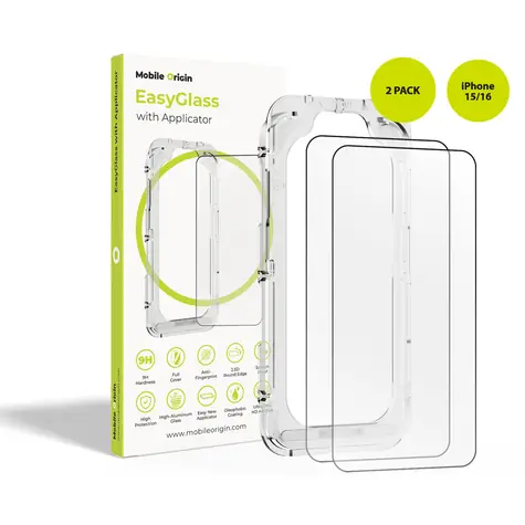 Mobile Origin EasyGlass Ochranné sklo EasyGlass s aplikátorem pro Apple iPhone 15 & 16 / 2ks