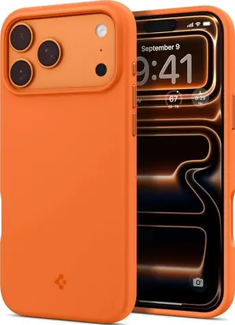 Spigen Silicone Fit kryt s MagSafe pro Apple iPhone 17 Pro oranžová