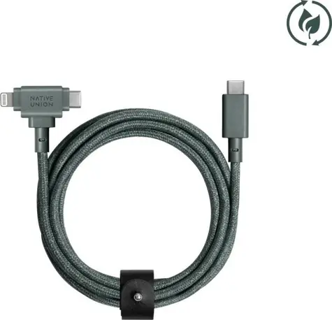 Native Union Belt Cable Duo USB-C - USB-C + Lightning 1.5m slate green