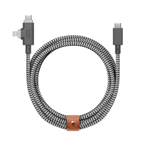 Native Union Belt Cable Duo Pro USB-C - USB-C + Lightning 2.4m 240w zebra
