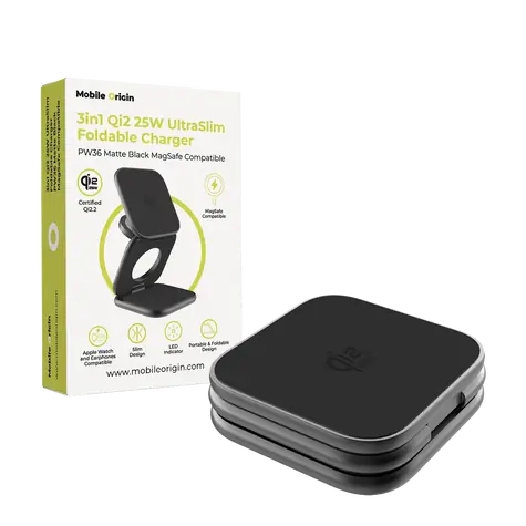 Mobile Origin 3in1 Qi2 25W UltraSlim Foldable Charger PW36 MagSafe Compatible černá / Bezdrátová nabíječka