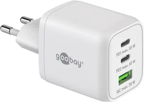 Goobay Napájecí a nabíjecí adaptér 230V na 2x USB-C a 1x USB-A PD (Quick charge) 65W bílá