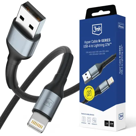 3mk Hyper kabel N-SERIES USB-A na Lightning 1m 5V/2.4A 12W černá