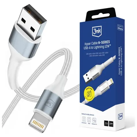 3mk Hyper kabel N-SERIES USB-A na Lightning 2m 5V/2.4A 12W bílá