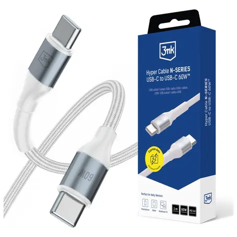 3mk Hyper kabel N-SERIES USB-C na USB-C 1m 20V/3A 60W bílá