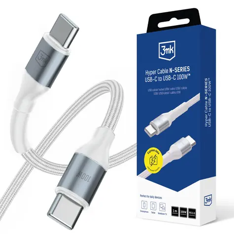 3mk Hyper kabel N-SERIES USB-C na USB-C 1m 20V/5A 100W bílá
