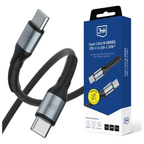 3mk Hyper kabel N-SERIES USB-C na USB-C 2m 20V/3A 60W černá