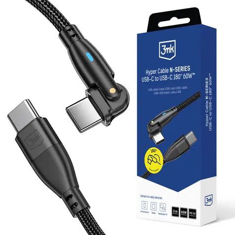 3mk Hyper kabel N-SERIES USB-C na USB-C 2m 20V/3A 60W černá / otočná