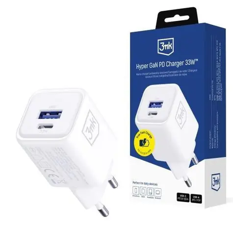 3mk Hyper Charger PD 33W GaN QC4+  bílá / nabíječka / USB 1xA+1xC 