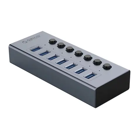 Orico BT2U3-7AB USB HUB s vypínači šedá / 7x USB-A 3.0 / kabel USB-A - USB-B 1m