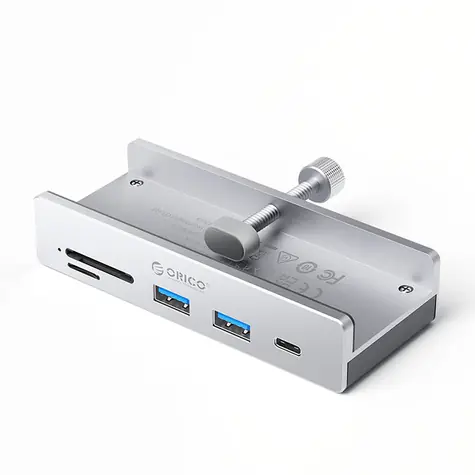 Orico MH5PC USB HUB s upínacím držákem stříbrná / 2x USB-A + 1x USB-C + SD/TF