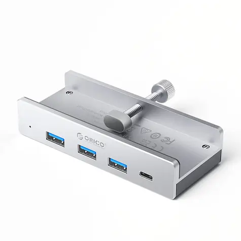 Orico MH4PC USB HUB s upínacím držákem stříbrná / 3x USB-A + 1x USB-C 
