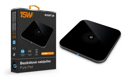 Rozbaleno - Aligator Bezdrátová nabíječka PREMIUM 15W / černá / rozbaleno