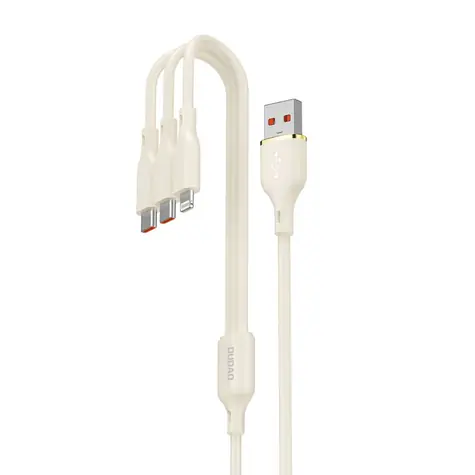 Dudao Datový kabel  L7SE 3v1 / USB-A / 2x USB-C / Lightning 66W / 1.2 m / béžová