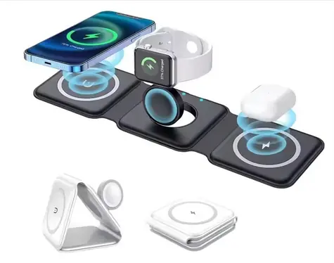 Rozbaleno - 1stCOOL bezdrátová přenosná QI nabíječka 3v1 / MagSafe kompatibilní / USB-C / rozbaleno