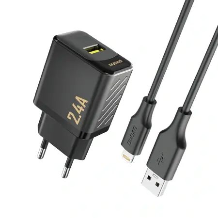 Dudao A23LEU síťová nabíječka s kabelem Lightning černá / USB-A / 12W / 5V / 2.4A