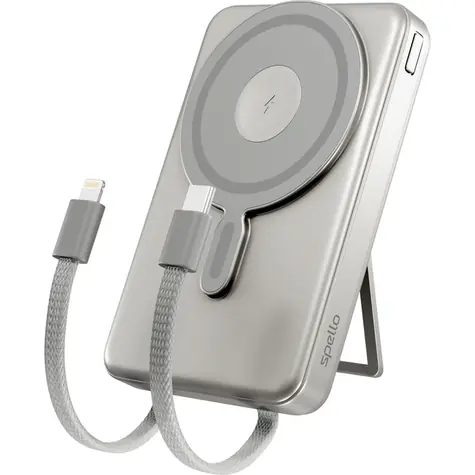 Spello ForcePack 4v1 SP75 10000mAh stříbrná / Powerbanka / 3x USB-C / 1x Lightning / Qi2