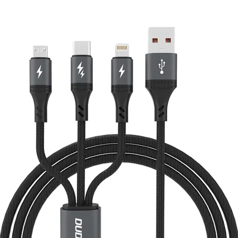 Dudao Datový kabel  L3E 3v1 / USB-C / MicroUSB / Lightning 60W / 1.2 m / černá