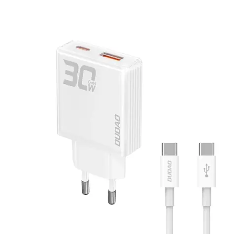 Dudao A30EUT síťová nabíječka s kabelem bílá / USB-A / USB-C / 30W
