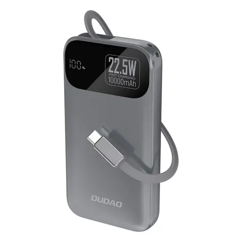Dudao K31 10000mAh šedá / Powerbanka / s vestavěným kabelem / 22.5W