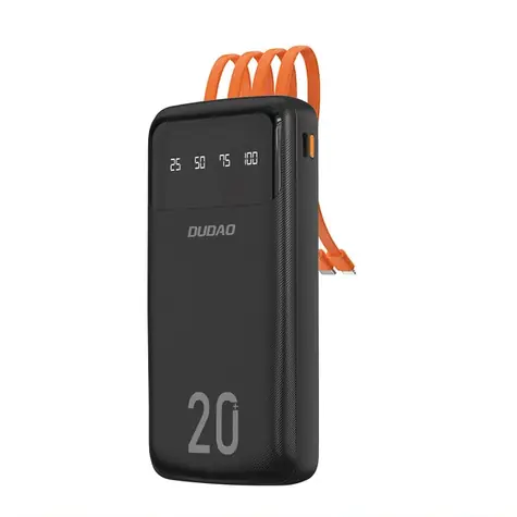 Dudao K6 Pro+ 20000mAh černá / Powerbanka / 4x vestavěné kabely / USB-C / micro USB / Lightning / USB-A