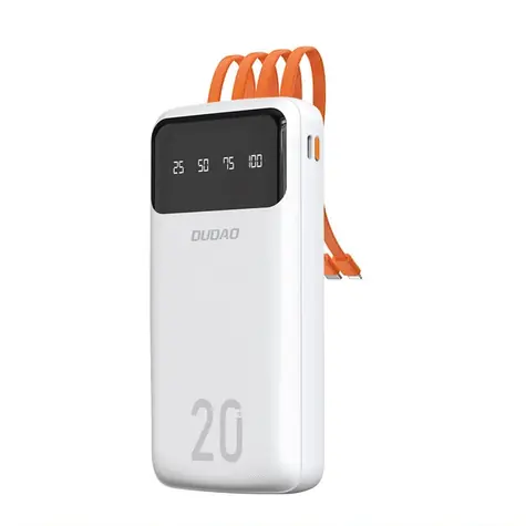 Dudao K6 Pro+ 20000mAh bílá / Powerbanka / 4x vestavěné kabely / USB-C / micro USB / Lightning / USB-A