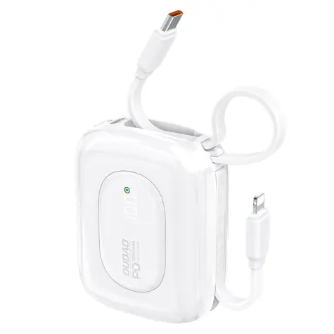 Dudao K32 10000mAh bílá / Powerbanka / s vestavěným kabelem / USB-C / Lightning / 22.5W