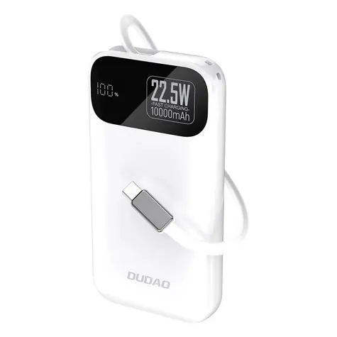Dudao K31 10000mAh bílá / Powerbanka / s vestavěným kabelem / 22.5W