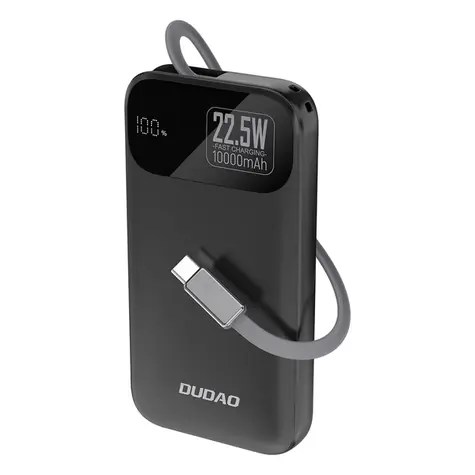 Dudao K31 10000mAh černá / Powerbanka / s vestavěným kabelem / 22.5W