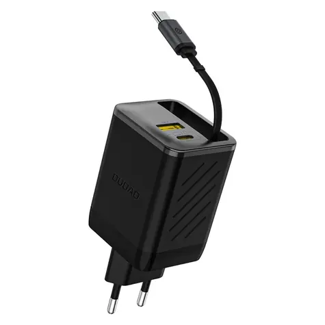 Dudao A67EU síťová nabíječka černá / s vestavěným zatahovacím kabelem / USB-C / 67W