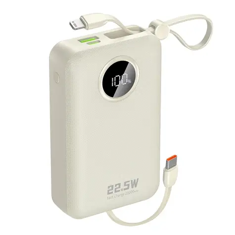 Dudao K14+ 20000mAh bílá / Powerbanka / USB-C / USB-A / vestavěné kabely Lightning / USB-C / 22.5W