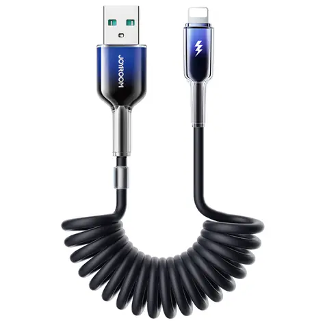 Joyroom S-A43 Crystal-Clear Series Nabíjecí spirálový kabel USB-A (M) - Lightning (M) 3A 1.5m černá