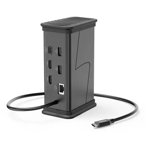 Hama 200150 USB hub černá / Dokovací stanice / USB-C na HDMI / 3.5mm / RJ45 / USB-C / USB-A