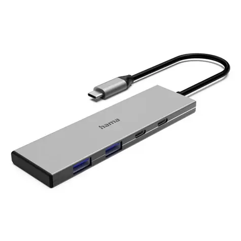 Hama 200147 USB hub šedá / Dokovací stanice / USB-C / 3.5mm / 2x USB-C / 2xUSB-A
