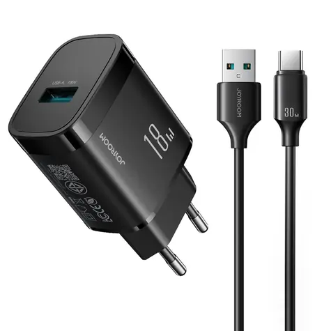 Joyroom JR-TF4 síťová nabíječka s USB-A - USB-C 1m kabelem černá / USB-A / 18W