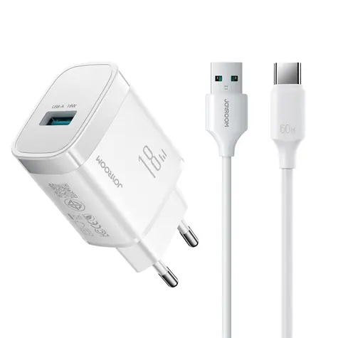 Joyroom JR-TF4 síťová nabíječka s USB-A - USB-C 1m kabelem bílá / USB-A / 18W
