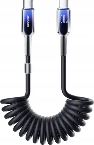 Joyroom S-A43 Crystal-Clear Series Nabíjecí spirálový kabel USB-C (M) - USB-C (M) 60W 1.5m černá